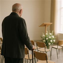 Una persona in una sala del commiato vuota